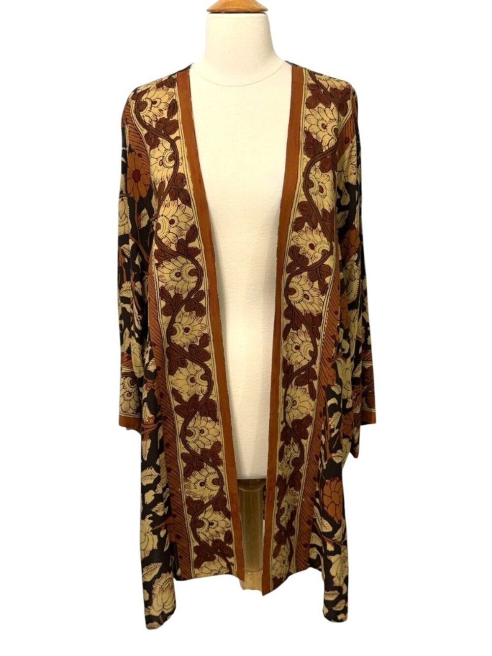 Soft Surroundings Mara Topper Open Cardigan Kimono Jacket Brown Floral Size M